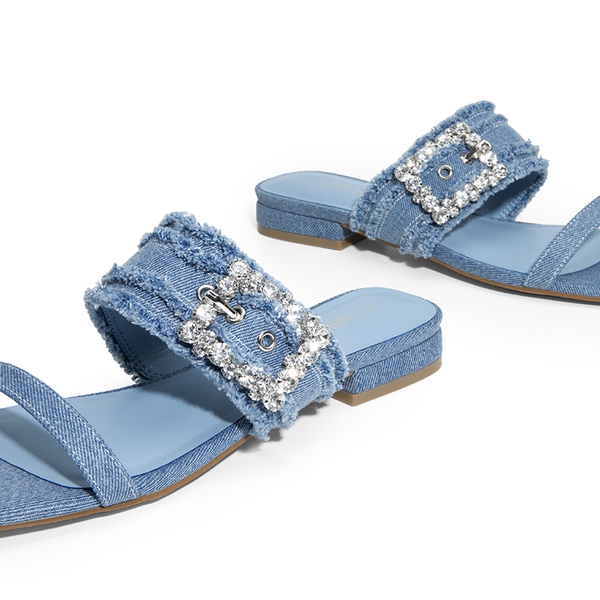 Rhinestone Buckle Strap Sandals - DENIM BLUE - 6